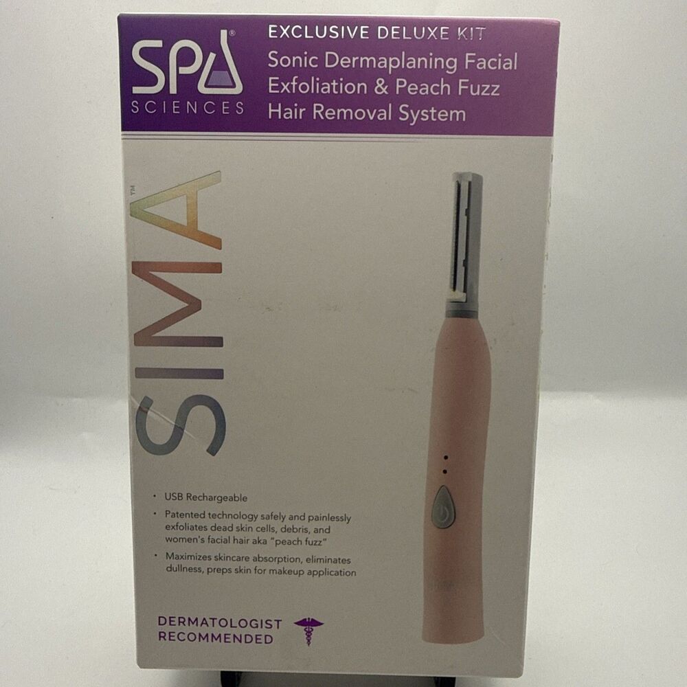 Spa Sciences Sima Sonic Dermaplaning Tool Exfoliation Hair Removal 13 Tips Pink